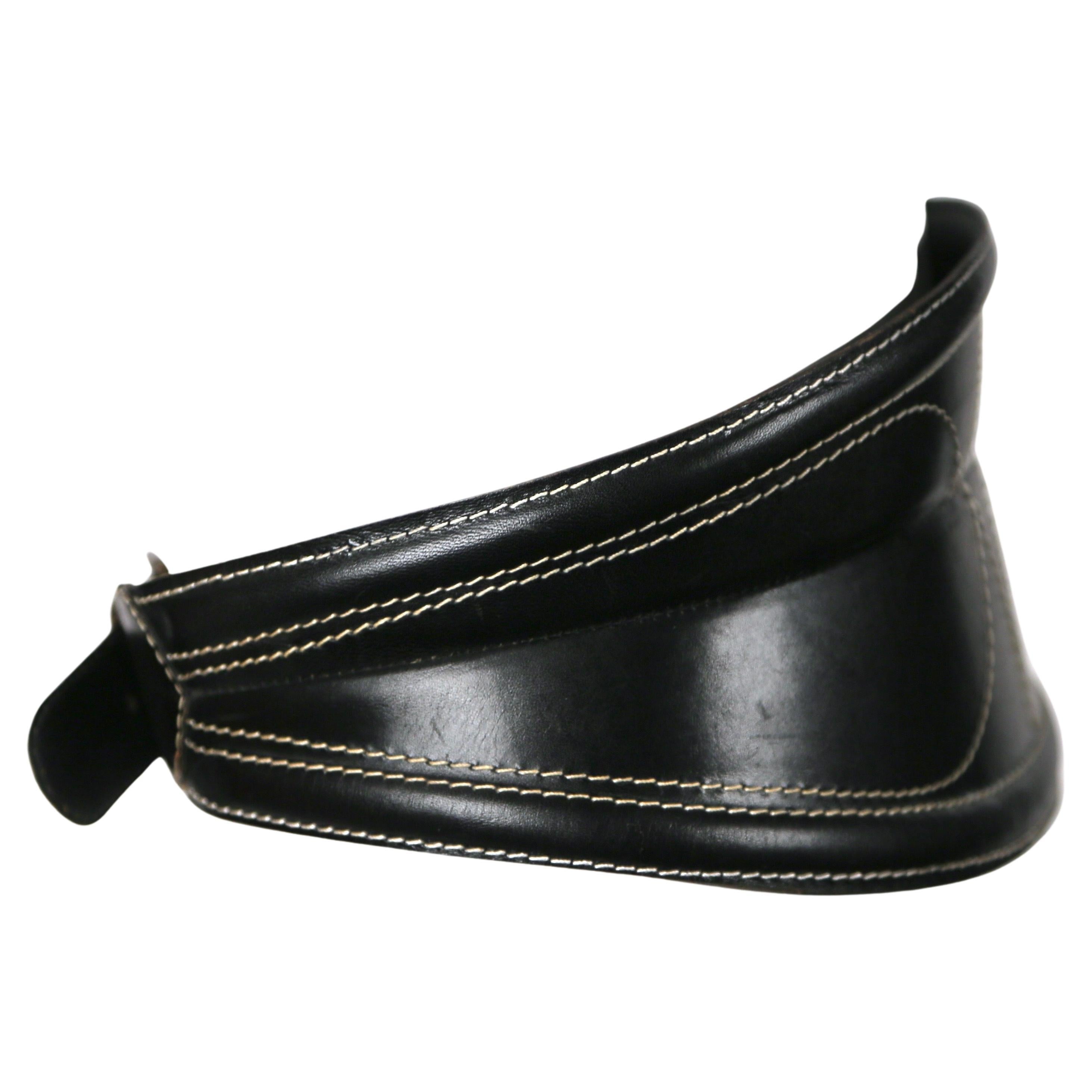 Black leather belt with top-stitching designed by Gianfranco Ferre dating to the early 1980's exactly as seen on Brooke Shields. French size 40. Belt measures approximately: 5.25