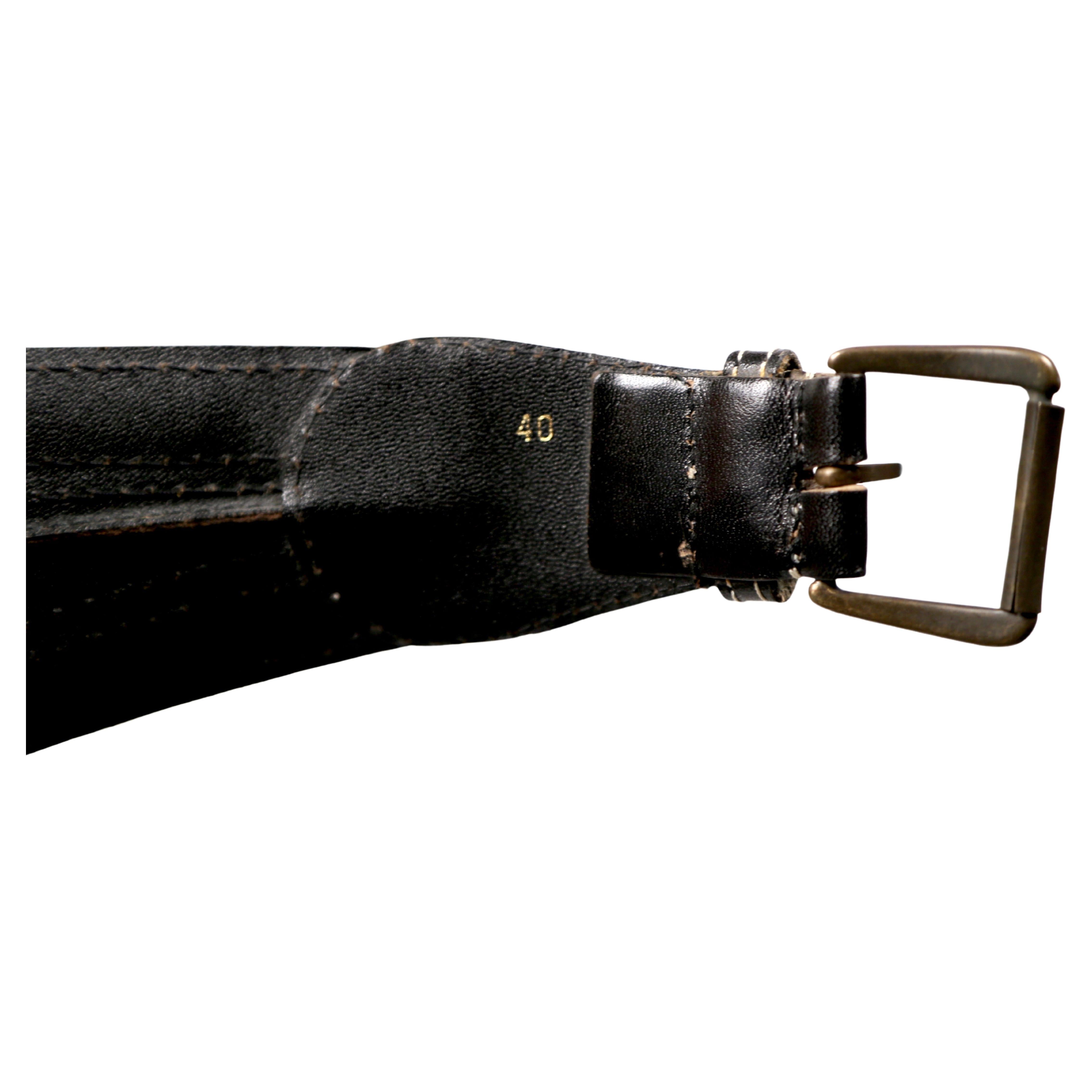 1980's GIANFRANCO FERRE wide black leather belt with top-stitching For Sale 1