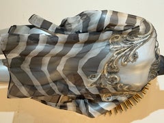 1980s Gianfranco Ferré Zebra Stripe Silk Chiffon Blouse w Embroidered Net Yoke
