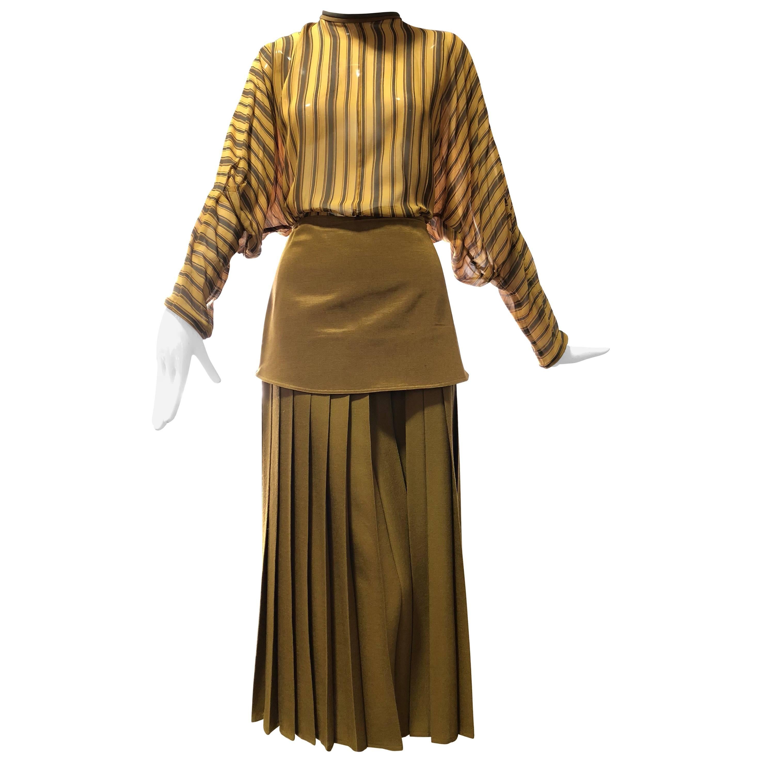 1980s Gianni Versace 2-Piece Ensemble of Palazzo Pants 
Dolman Striped Blouse