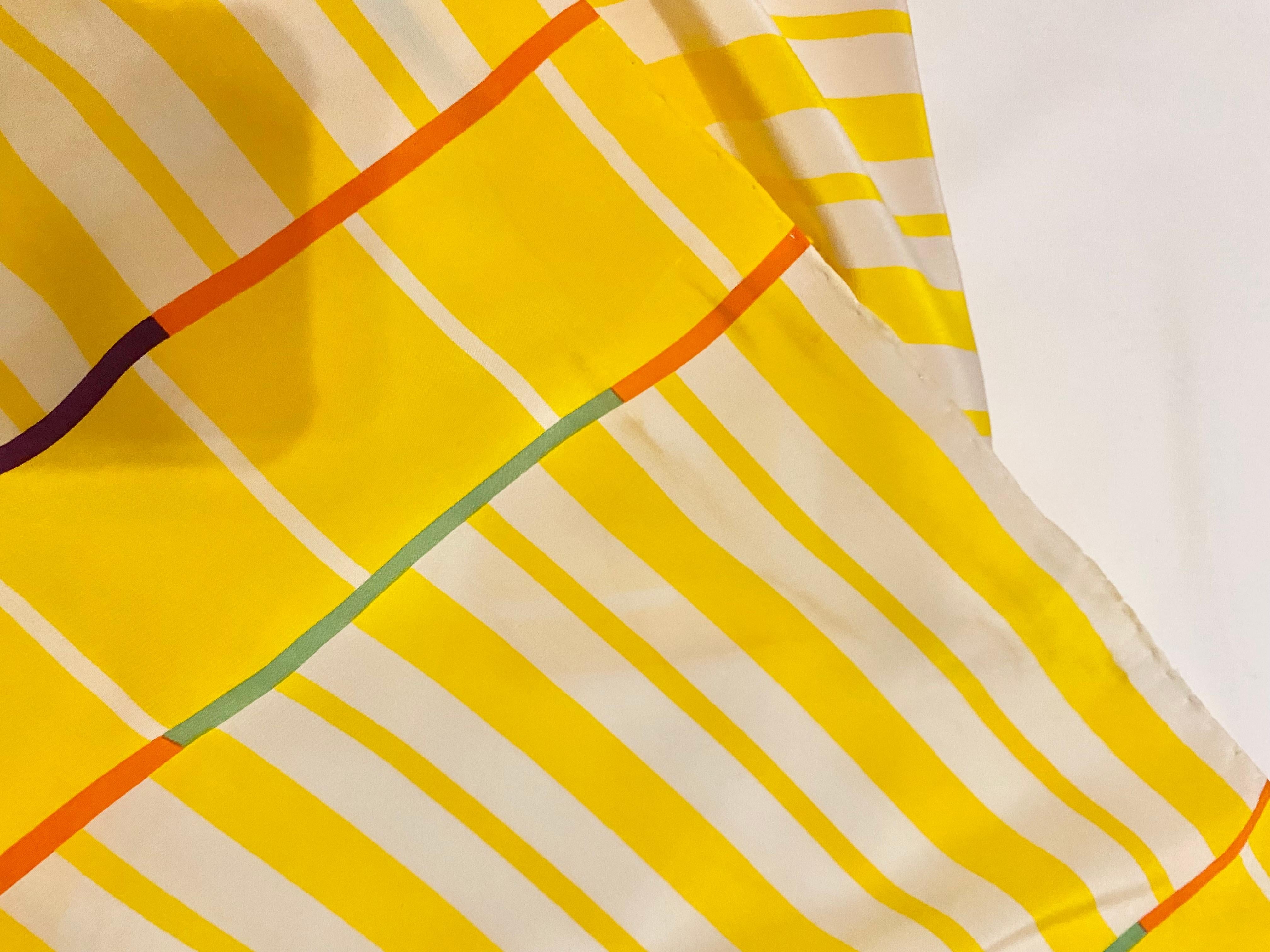 Women's or Men's 1980s Gianni Versace Abstract Print Yellow Silk Long Scarf For Sale
