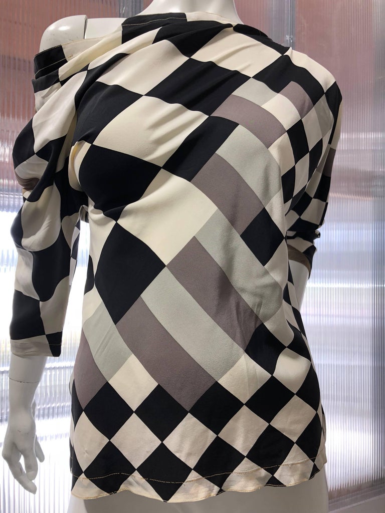 1980s Gianni Versace Black and White Checkered OffTheShoulder Silk