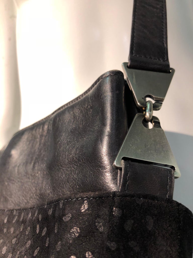1980s Gianni Versace Black Leather and Suede Shoulder Bag W/ Peaked ...