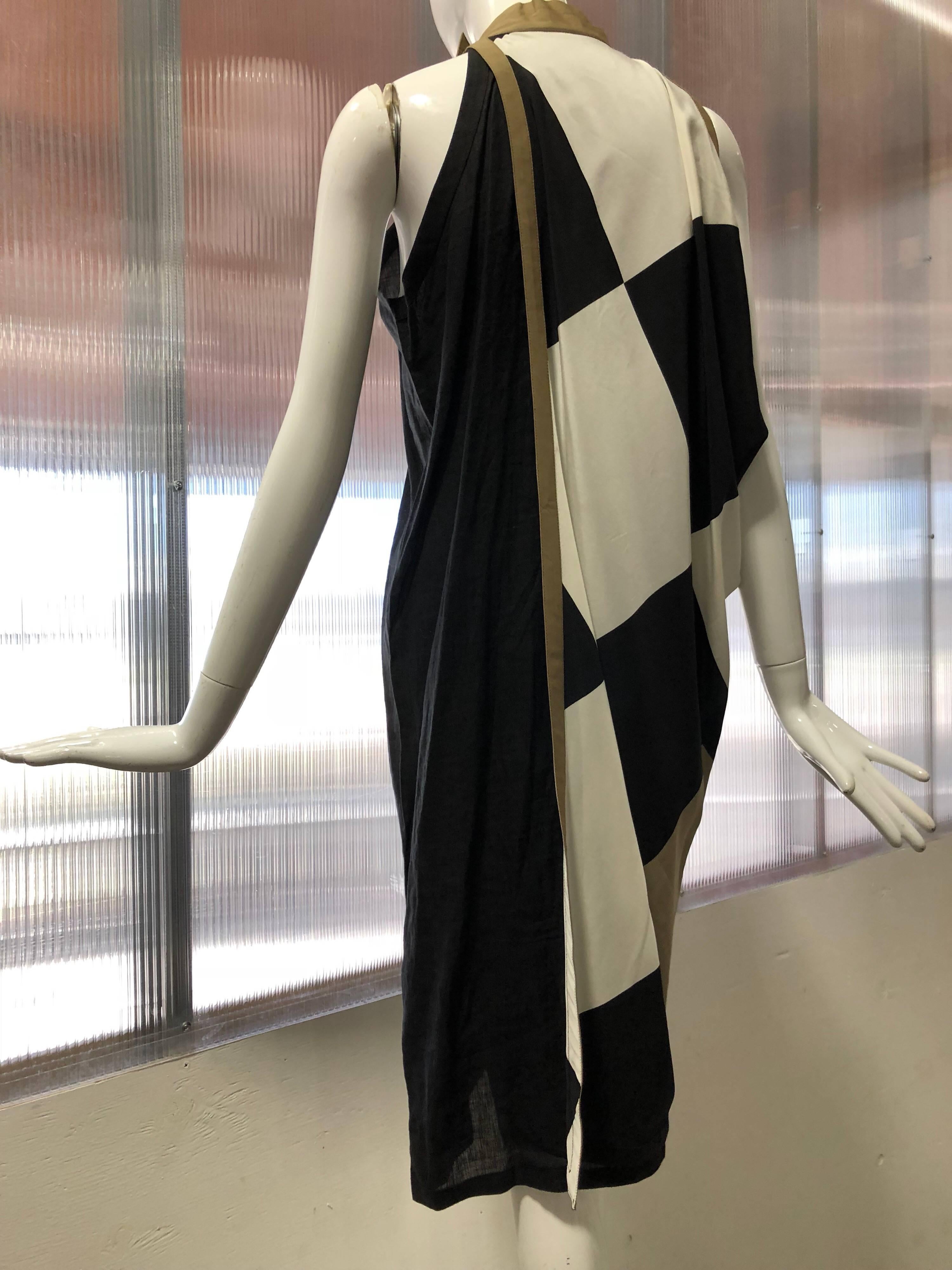 1980s Gianni Versace Black Linen Sheath Dress with Harlequin Print Silk Overlay 2