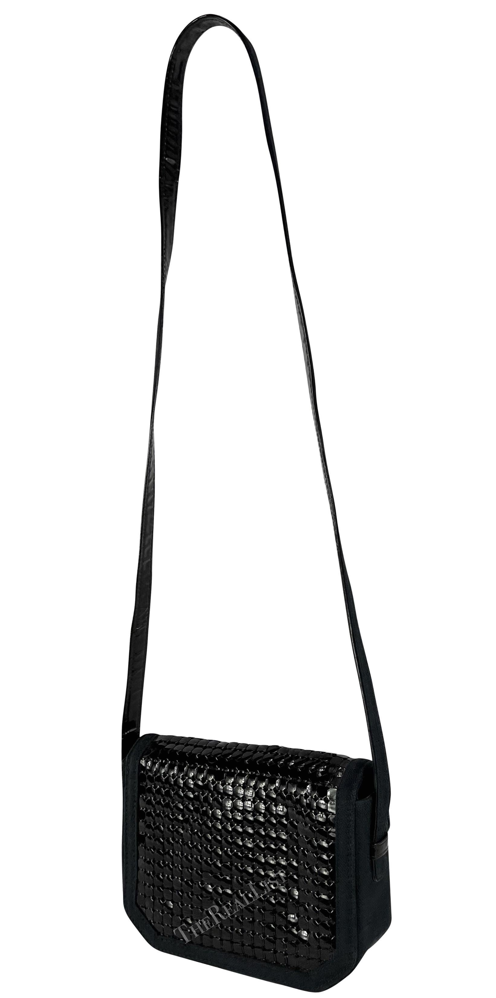1980s Gianni Versace Black Oroton Canvas Crossbody Bag For Sale 2