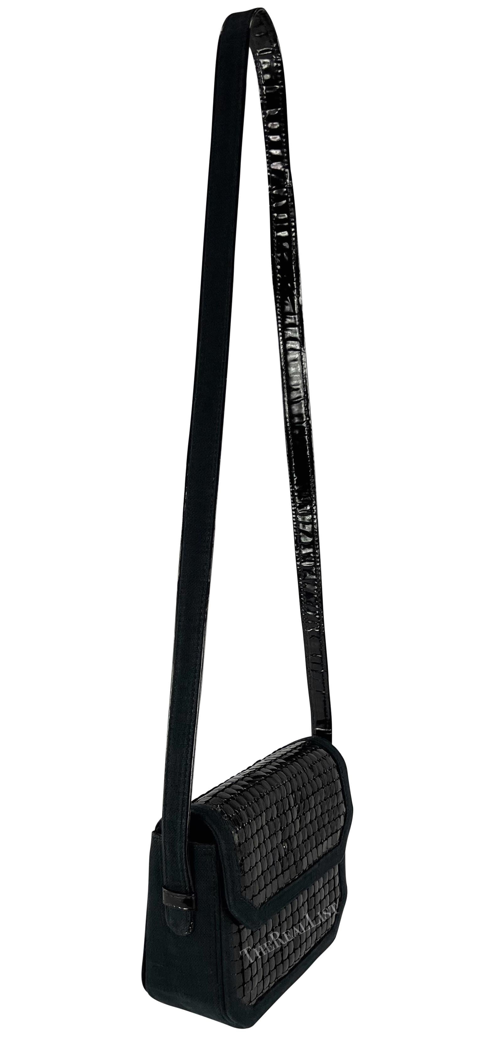 1980s Gianni Versace Black Oroton Canvas Crossbody Bag For Sale 4