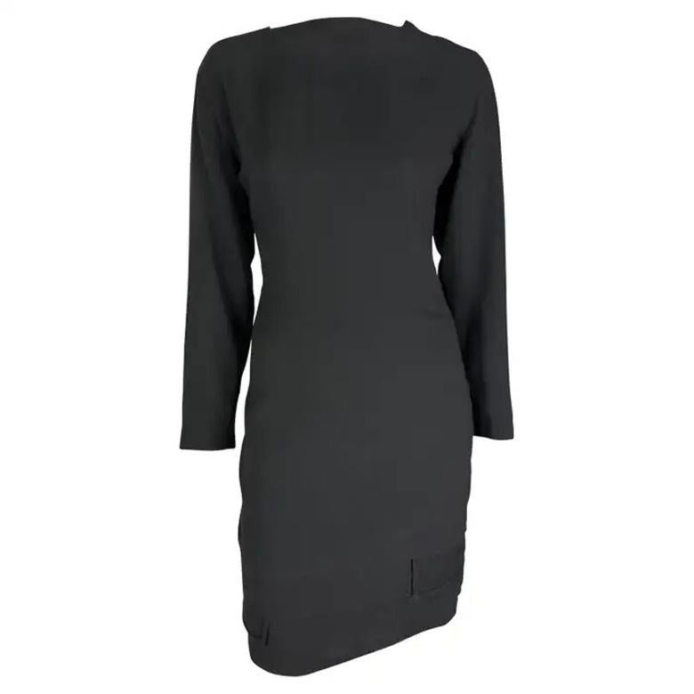 1980s Gianni Versace Black Tiered Hem Long Sleeve Dress en vente