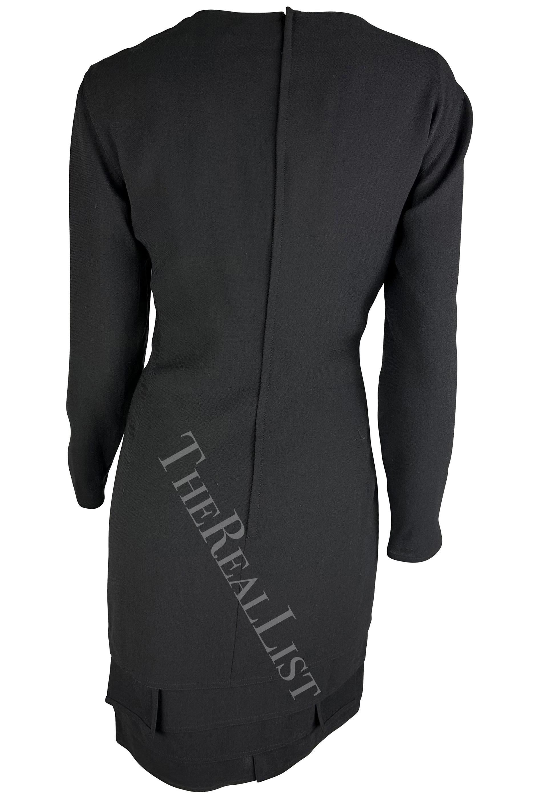 1980s Gianni Versace Black Tiered Hem Long Sleeve Dress For Sale 1