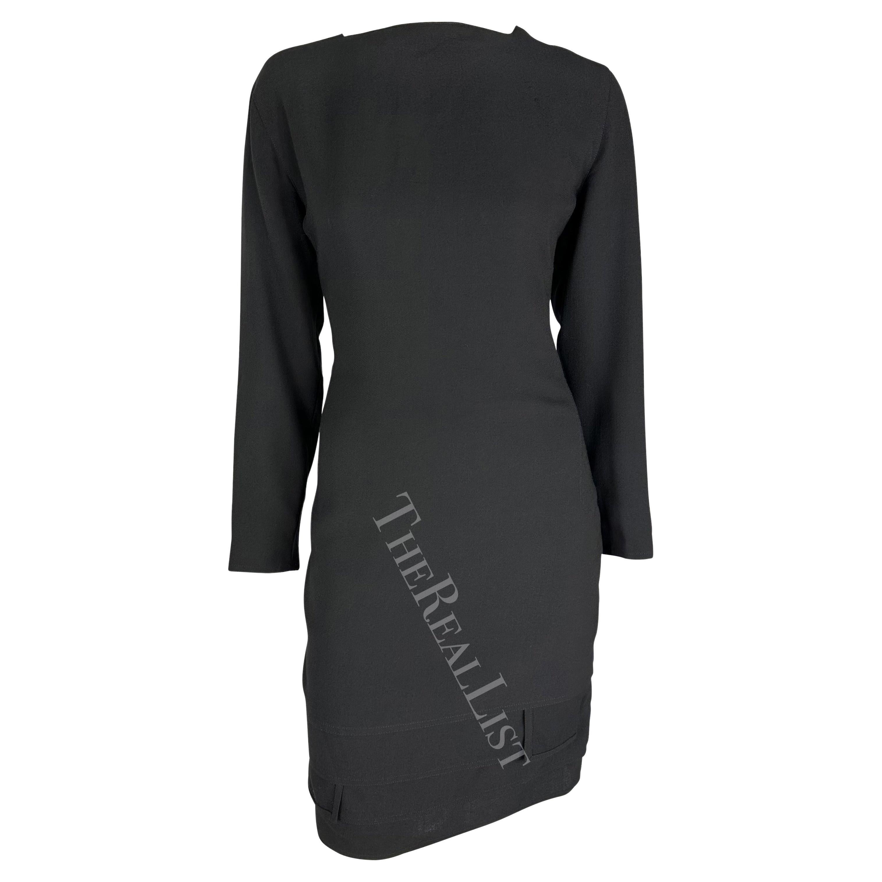 1980s Gianni Versace Black Tiered Hem Long Sleeve Dress For Sale