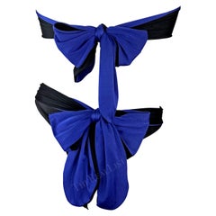 1980s Gianni Versace Blue Black Wrap Tie Strapless Two-Piece Bikini Swimsuit