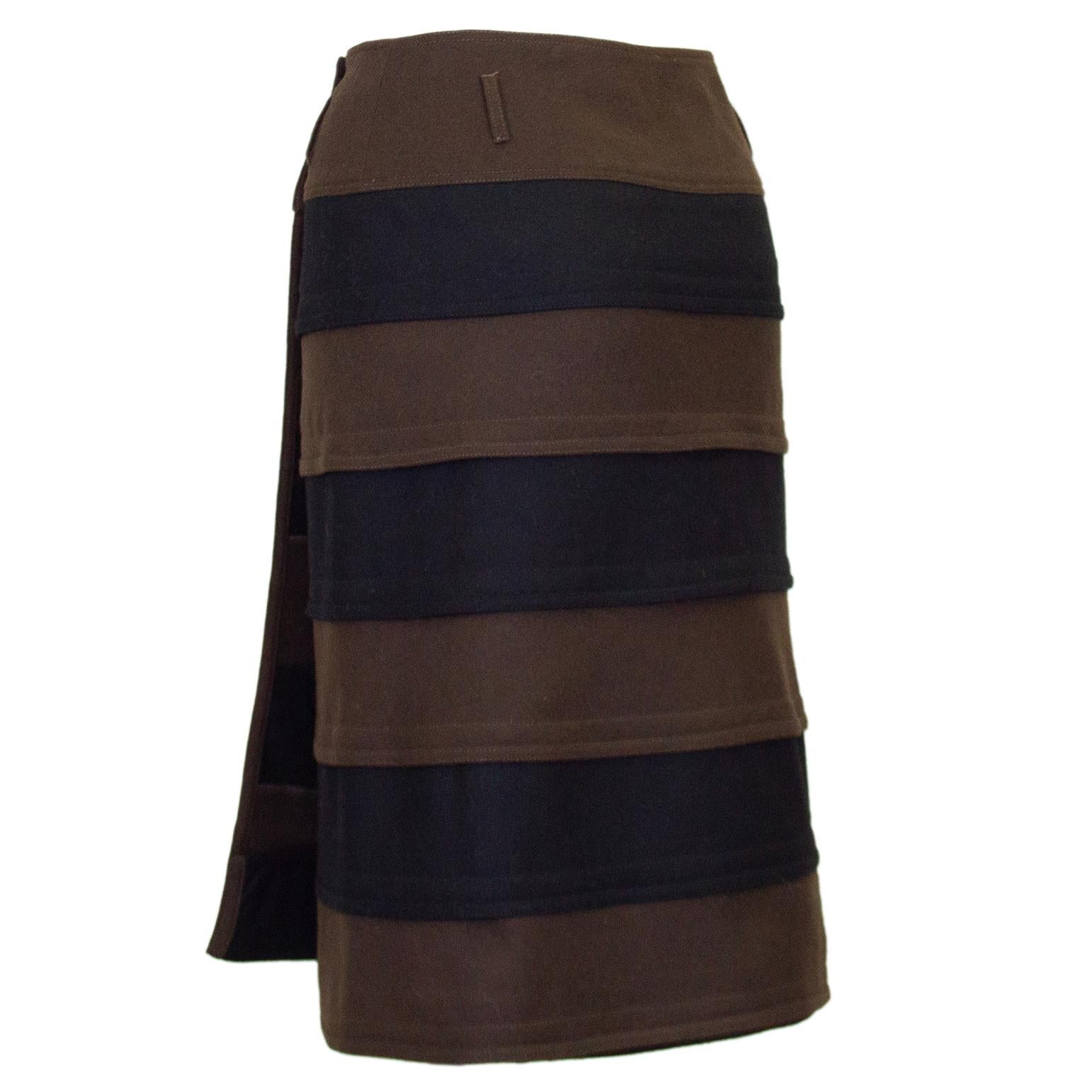1980s Gianni Versace Brown and Black Stripe Wrap Skirt In Good Condition For Sale In Toronto, Ontario