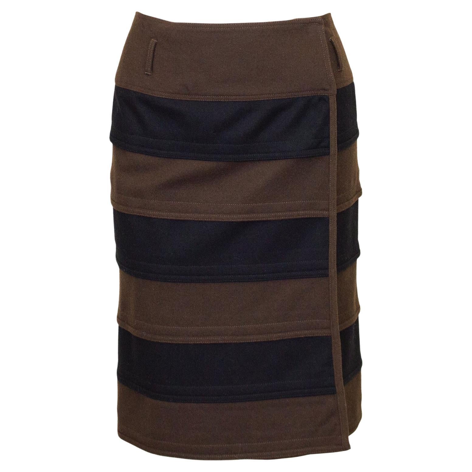 1980s Gianni Versace Brown and Black Stripe Wrap Skirt For Sale