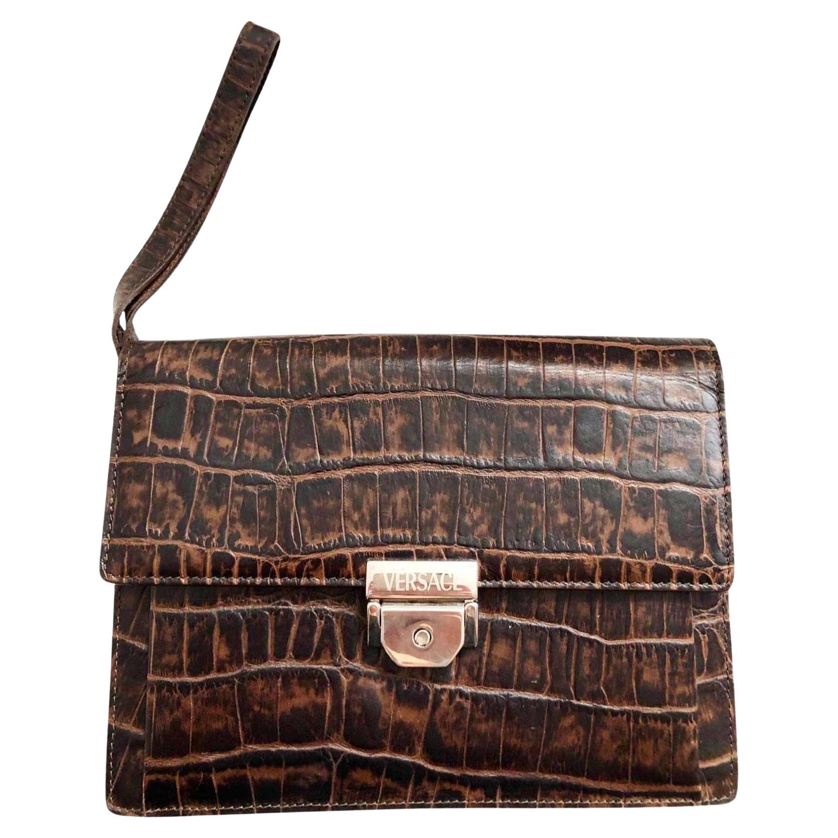 1980er Gianni Versace Brown Envelope Clutch Bag im Angebot