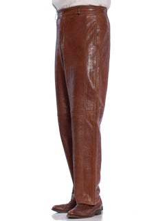 1980'S GIANNI VERSACE Brown Leather Men's High Waist Pants