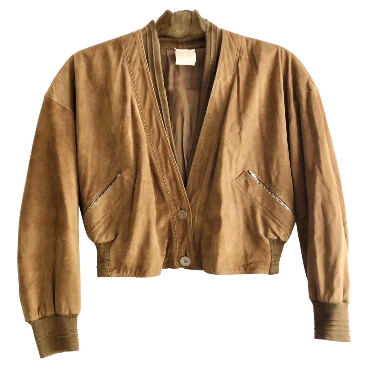 1980s Gianni Versace Brown Suede Cropped Jacket Blazer 