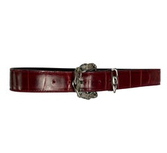 1980s Gianni Versace Chain Buckle Red Crocodile Embossed Leather Belt