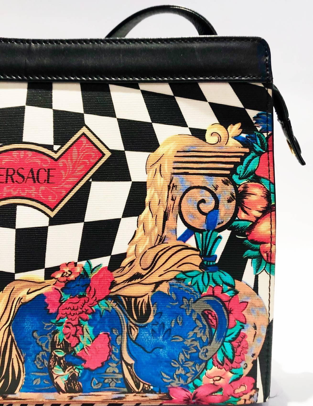 1980s Gianni Versace Checkered Flower Print Shoulder Bag 4