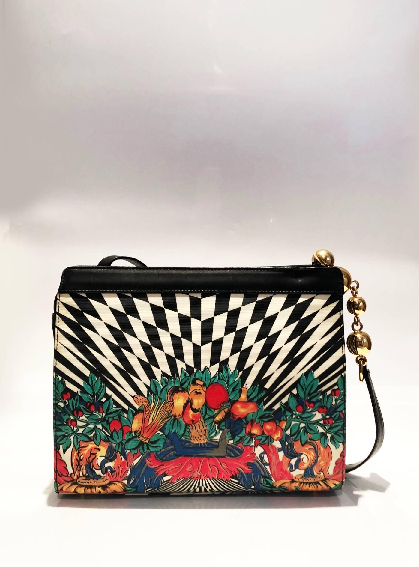 1980s Gianni Versace Checkered Flower Print Shoulder Bag 6