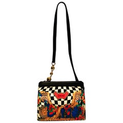 Vintage 1980s Gianni Versace Checkered Flower Print Shoulder Bag