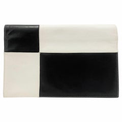 1980s Gianni Versace Vintage Color Block Black White Leather Envelope Clutch Bag