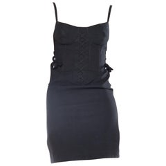 1980S Gianni Versace Cotton Strappy Corset Mini Dress