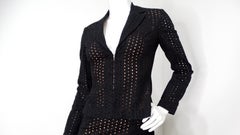 1980s Gianni Versace Couture Black & Baby Pink Eyelet Blazer & Skirt Suit Set