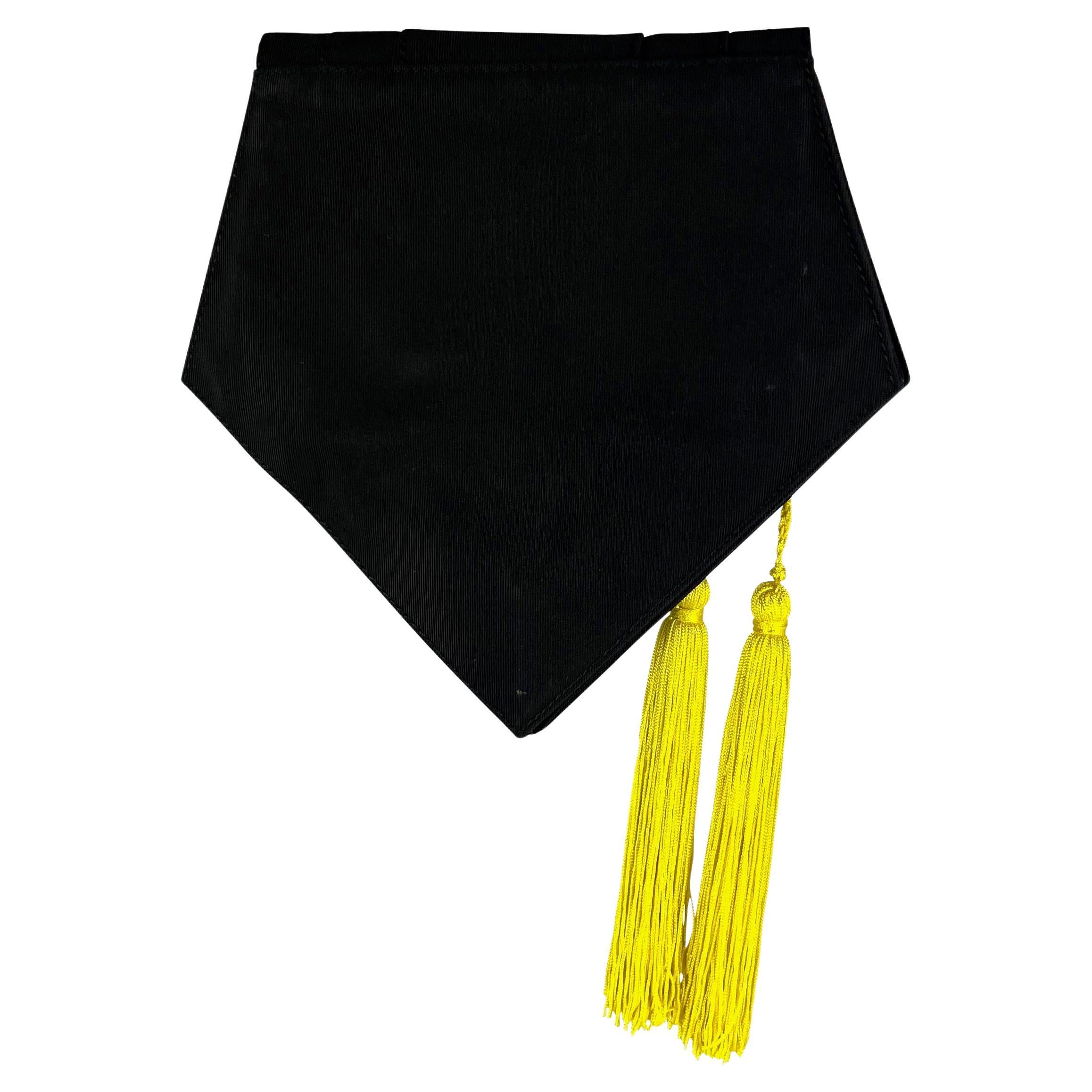 S/S 1989 Gianni Versace Couture Black Fabric Diamond Yellow Tassel Clutch In Good Condition For Sale In West Hollywood, CA