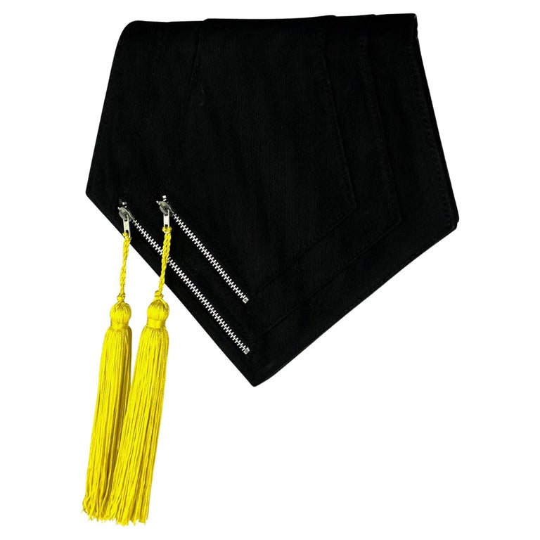 1980s Gianni Versace Couture Black Fabric Diamond Yellow Tassel Clutch For Sale