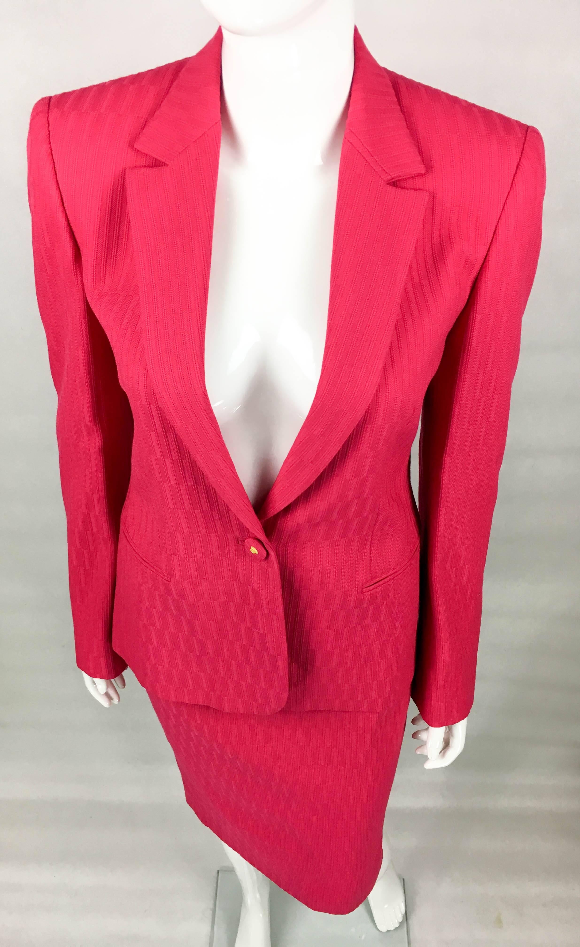 1980's Gianni Versace Couture Shocking Pink Wool Skirt Suit 1