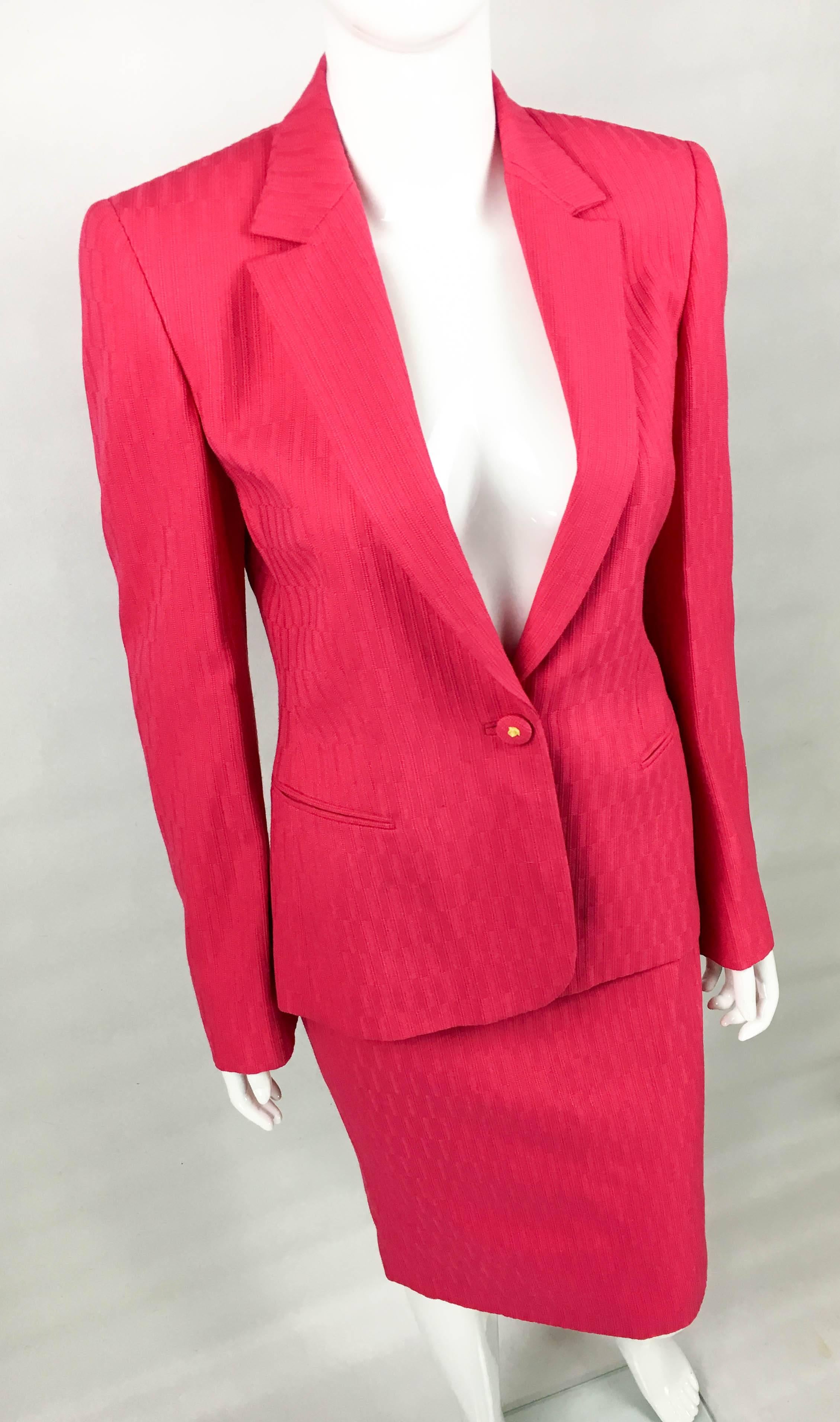 1980's Gianni Versace Couture Shocking Pink Wool Skirt Suit 2