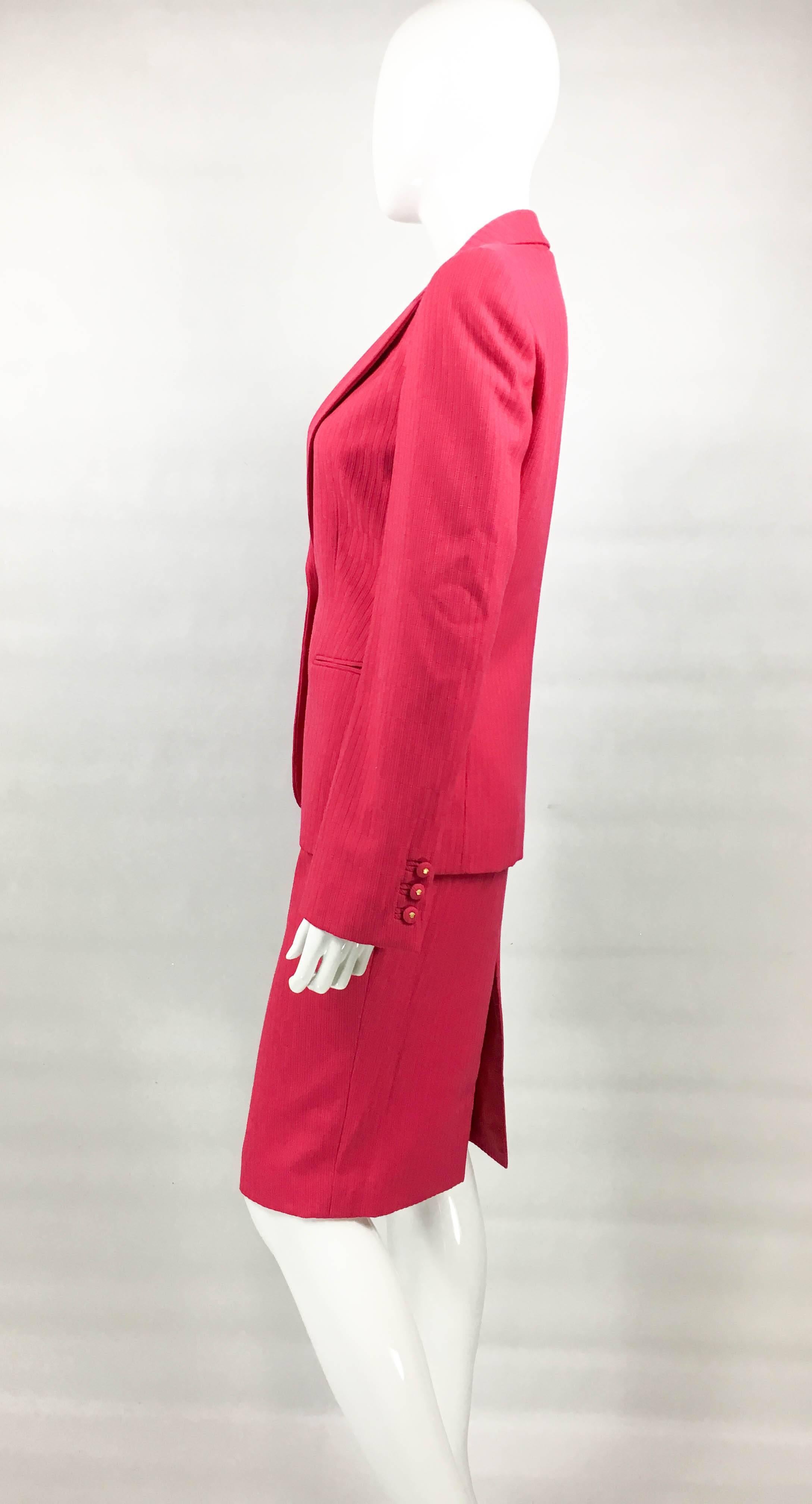 1980's Gianni Versace Couture Shocking Pink Wool Skirt Suit 3