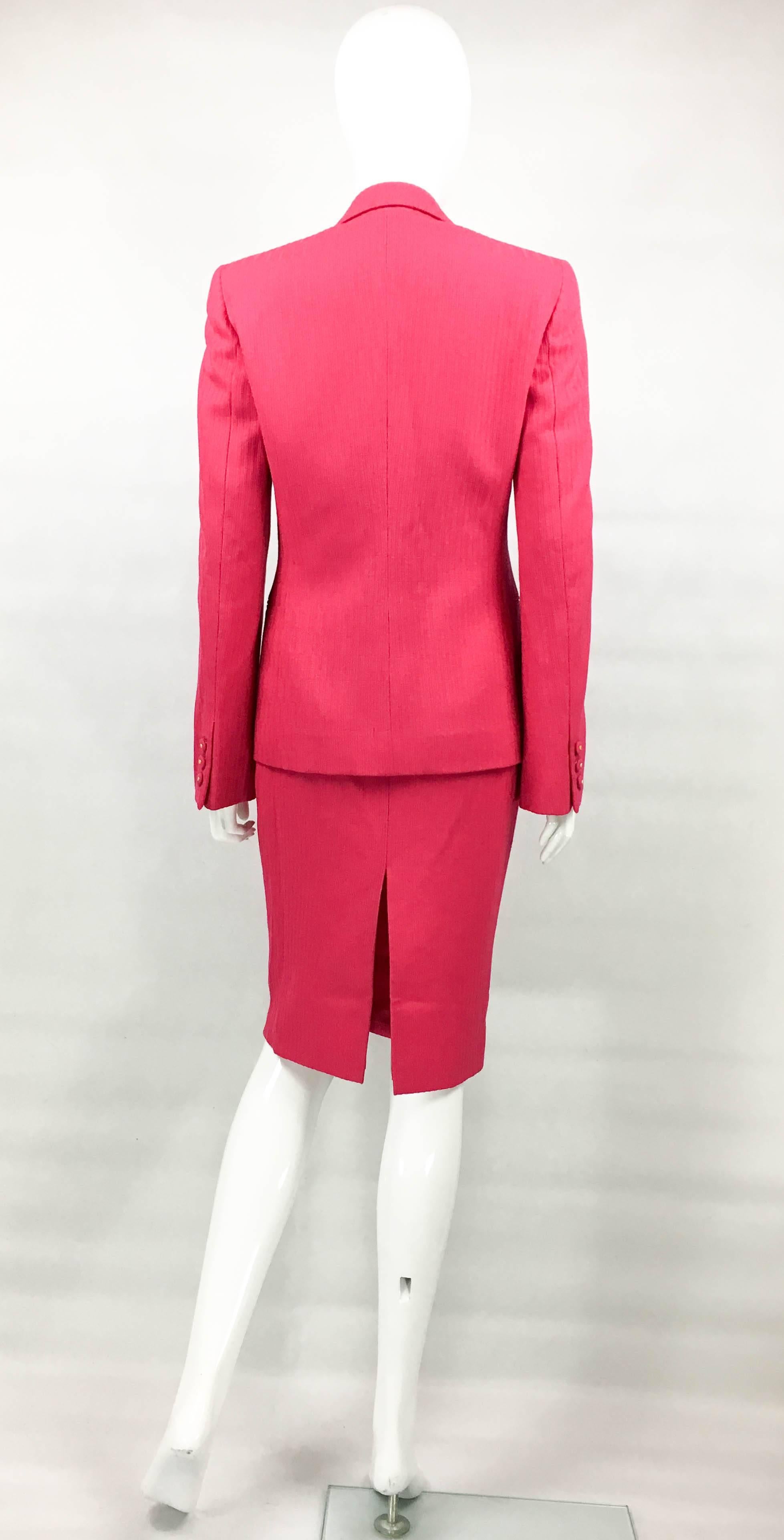 1980's Gianni Versace Couture Shocking Pink Wool Skirt Suit 4