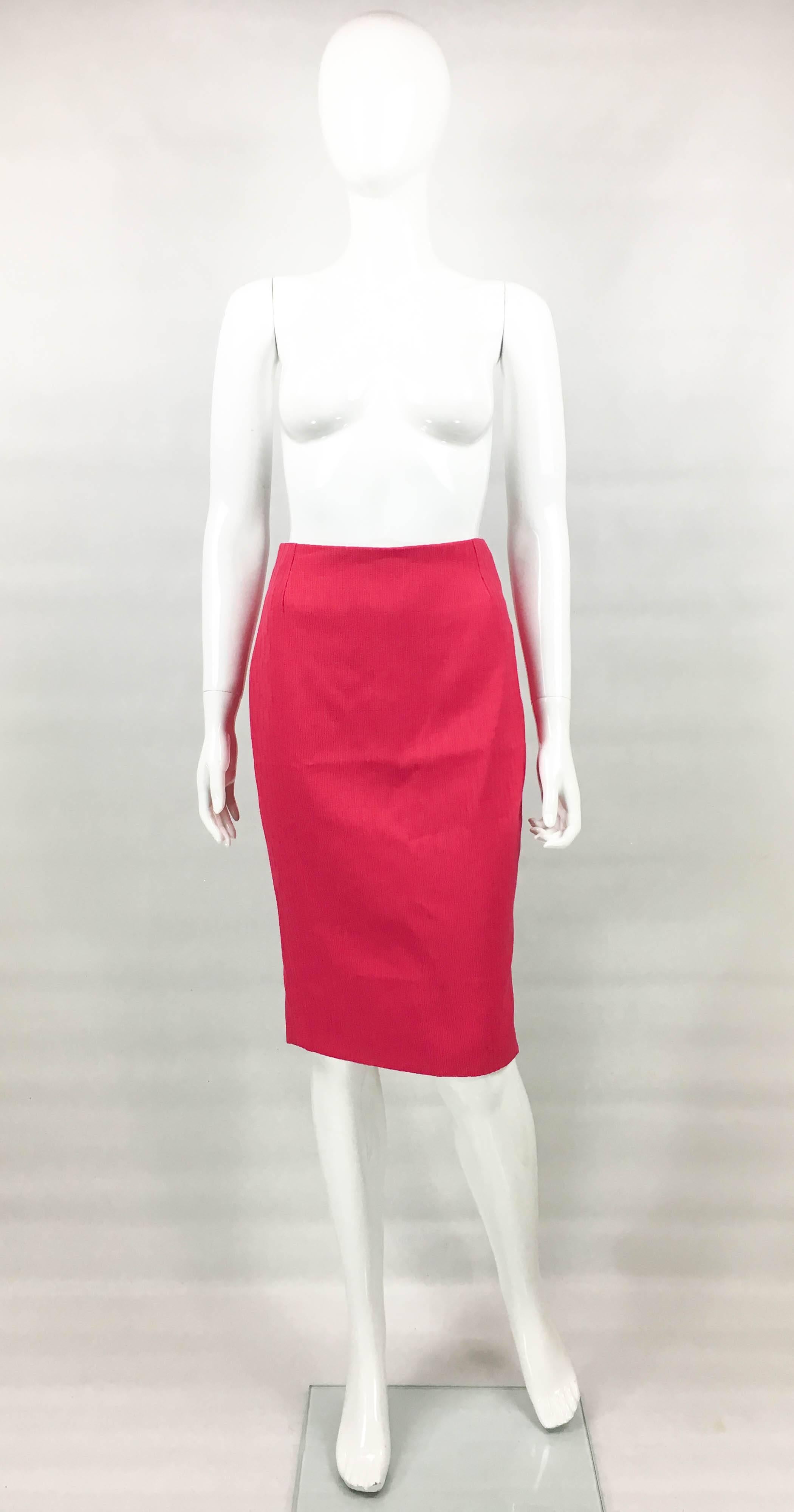 1980's Gianni Versace Couture Shocking Pink Wool Skirt Suit 5