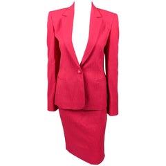 1980's Gianni Versace Couture Shocking Pink Wool Skirt Suit