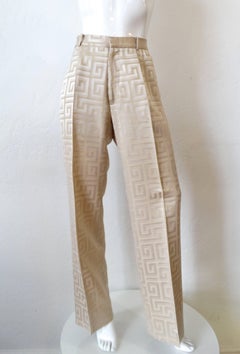Gianni Versace Couture Silk Greek Key Printed Tan Suit, 1980s
