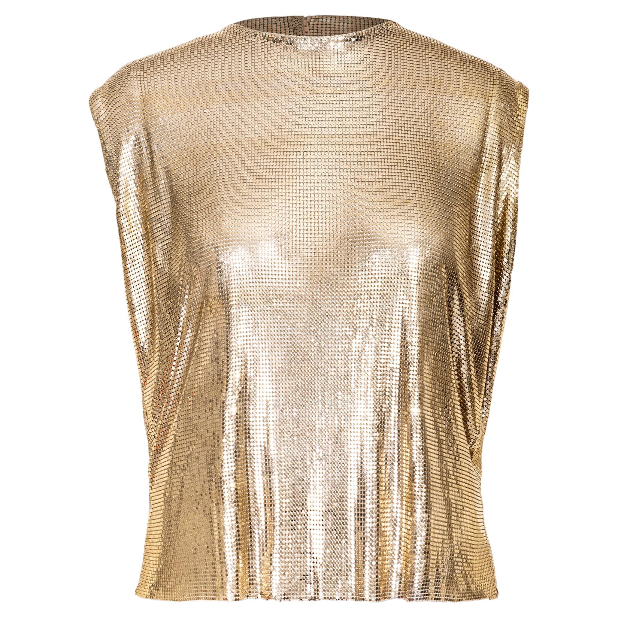 1980's Gianni Versace Gold Oroton Cap Sleeve Chainmail Top