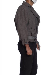 1980S Gianni Versace Grey Wool & Leather Men's Jacket