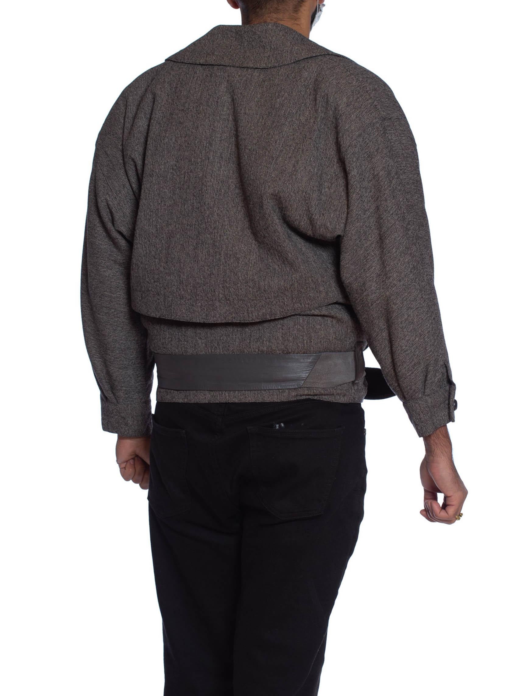 1980S Gianni Versace Chaqueta gris de lana y cuero para hombre 2