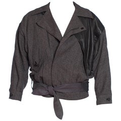 1980S Gianni Versace Grey Wool & Leather Men's Jacket