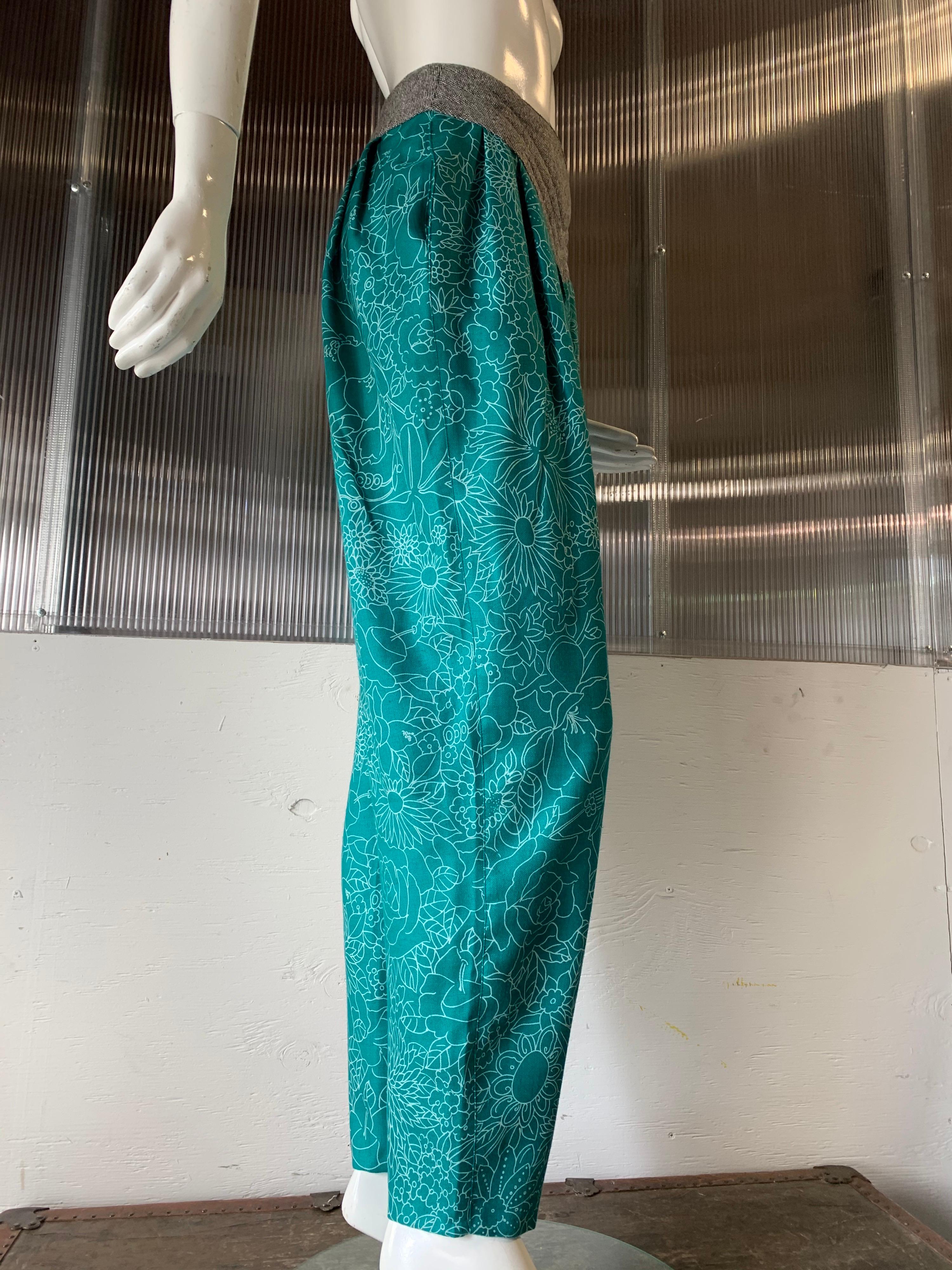 1980s Gianni Versace Harem Pants in Teal & White Floral Print & Trapunto Waist 3