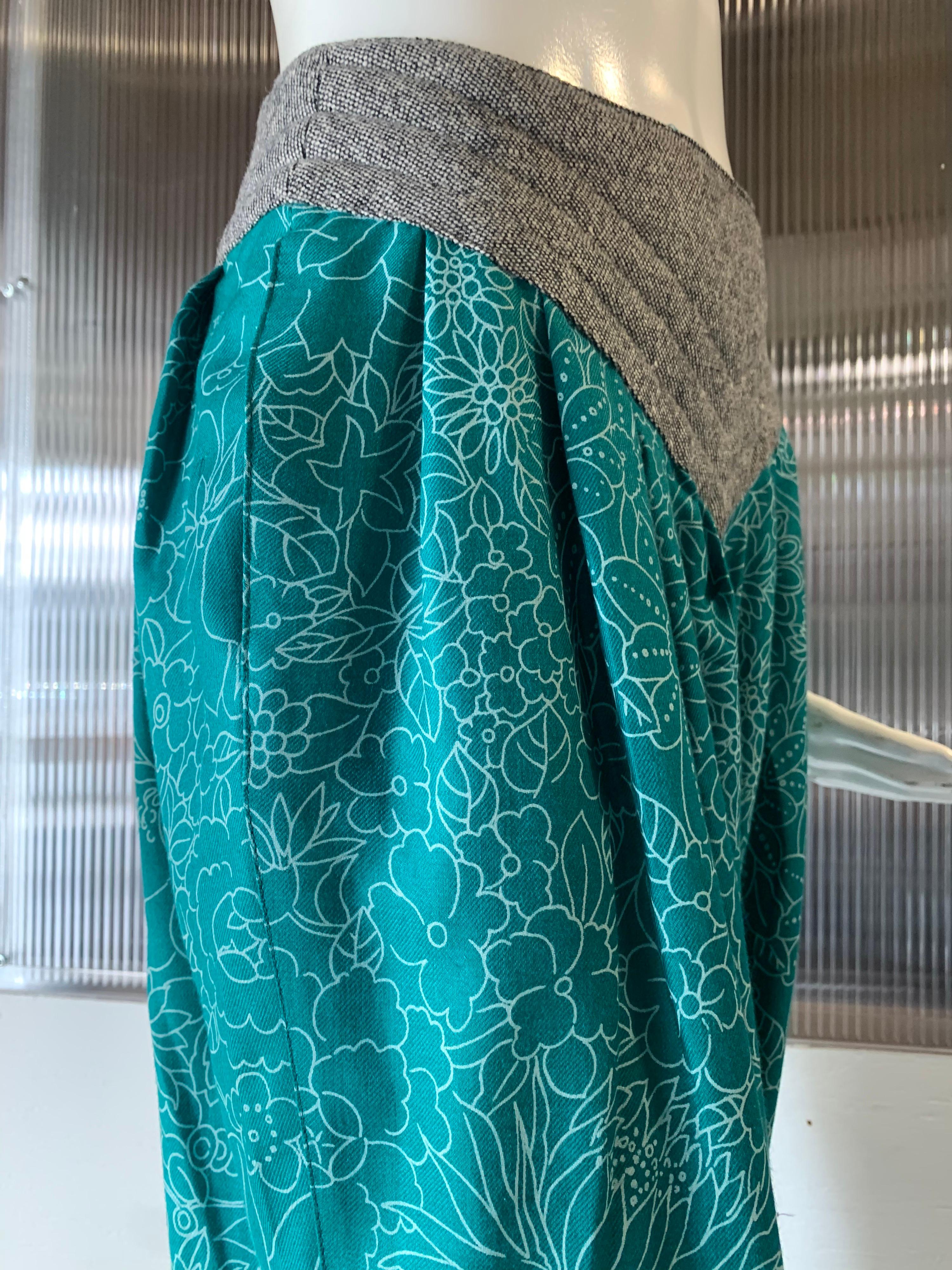 1980s Gianni Versace Harem Pants in Teal & White Floral Print & Trapunto Waist 4