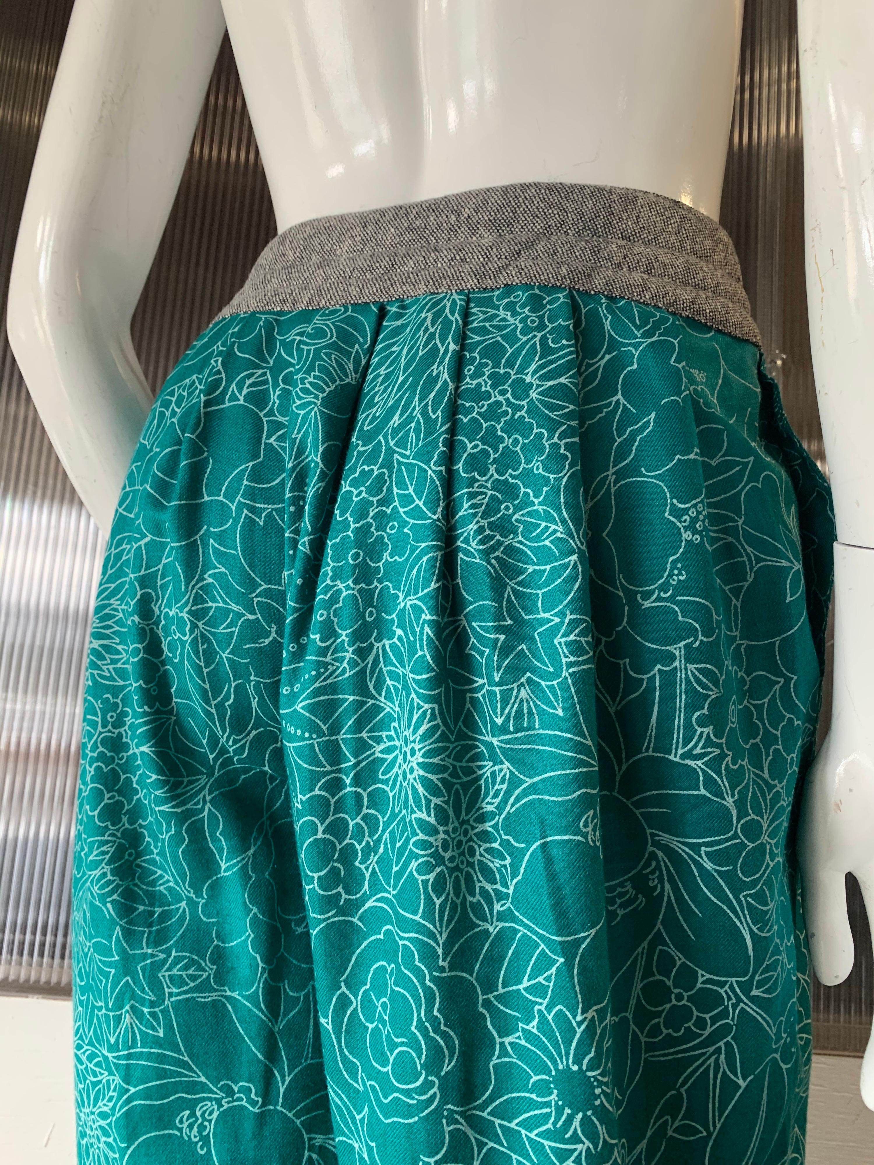 1980s Gianni Versace Harem Pants in Teal & White Floral Print & Trapunto Waist 2