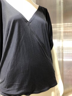 1980s Gianni Versace Lightweight Navy Blue Matte Silk Jersey Cocoon Blouse