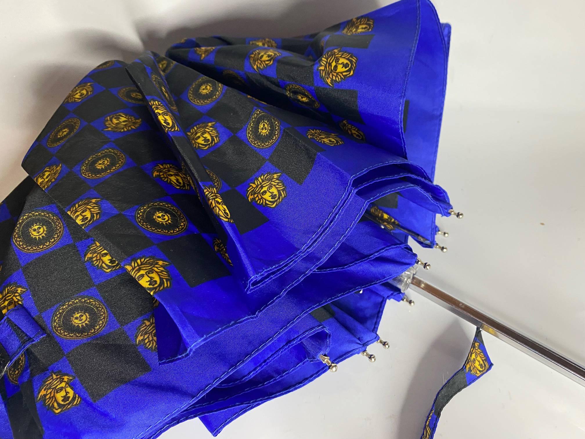 1980s Gianni Versace Medusa Blue Umbrella  In Good Condition For Sale In London, GB