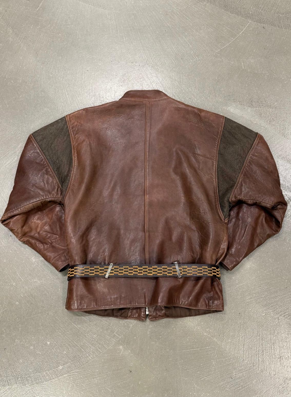 1980s Gianni Versace metallic chainmail belted leather jacket For