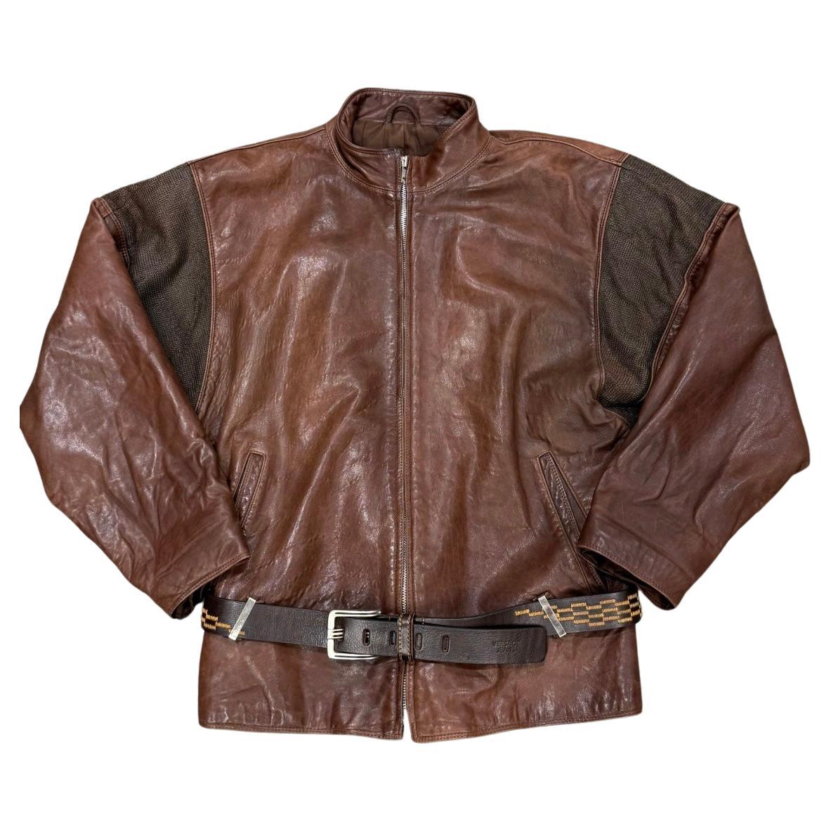 1980s Gianni Versace metallic chainmail belted leather jacket