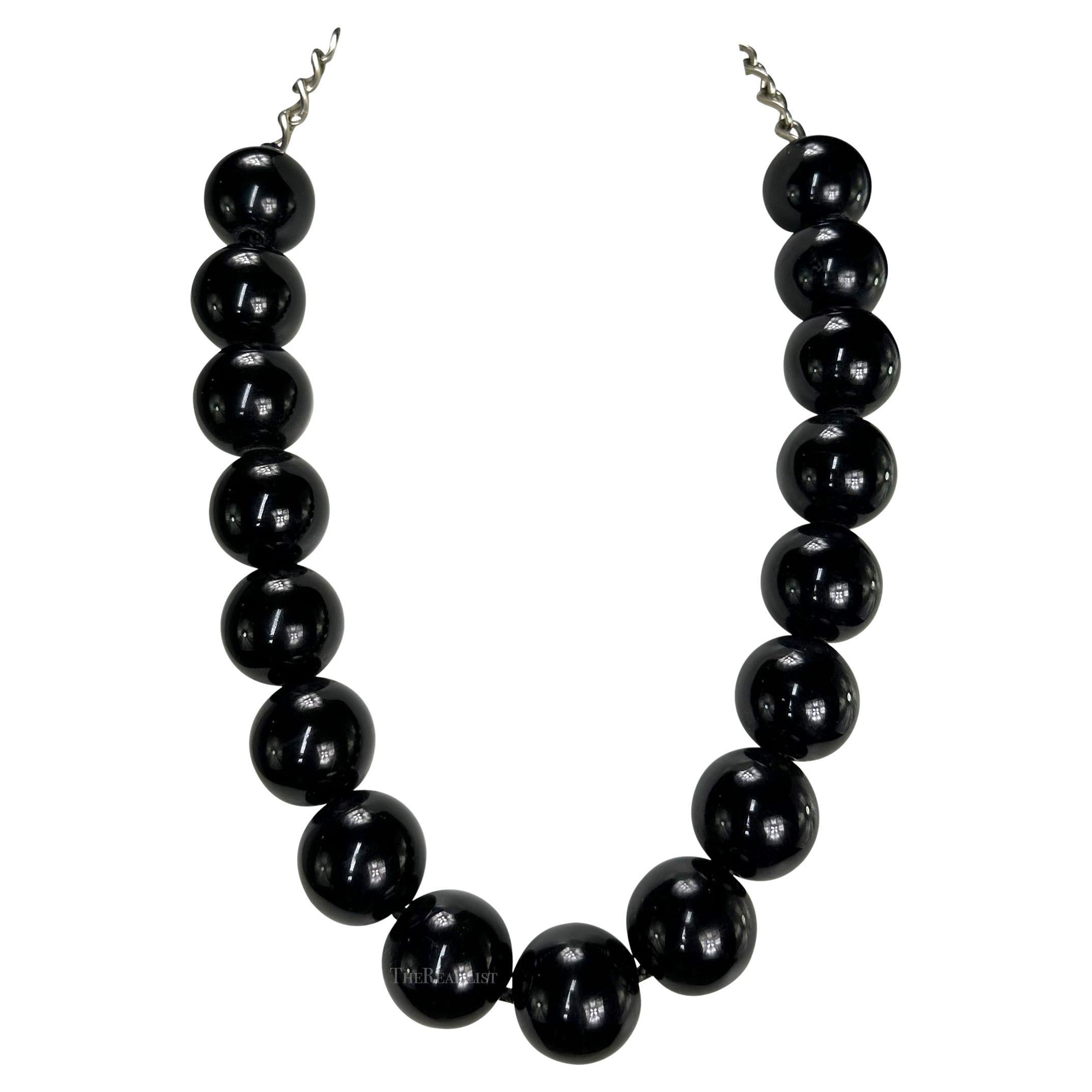 1980s Gianni Versace Oversized Black Lacquer Bead Chain Necklace