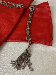 1980s Gianni Versace Red Kid Leather Gloves w Cashmere Lining & Tassel Chain
