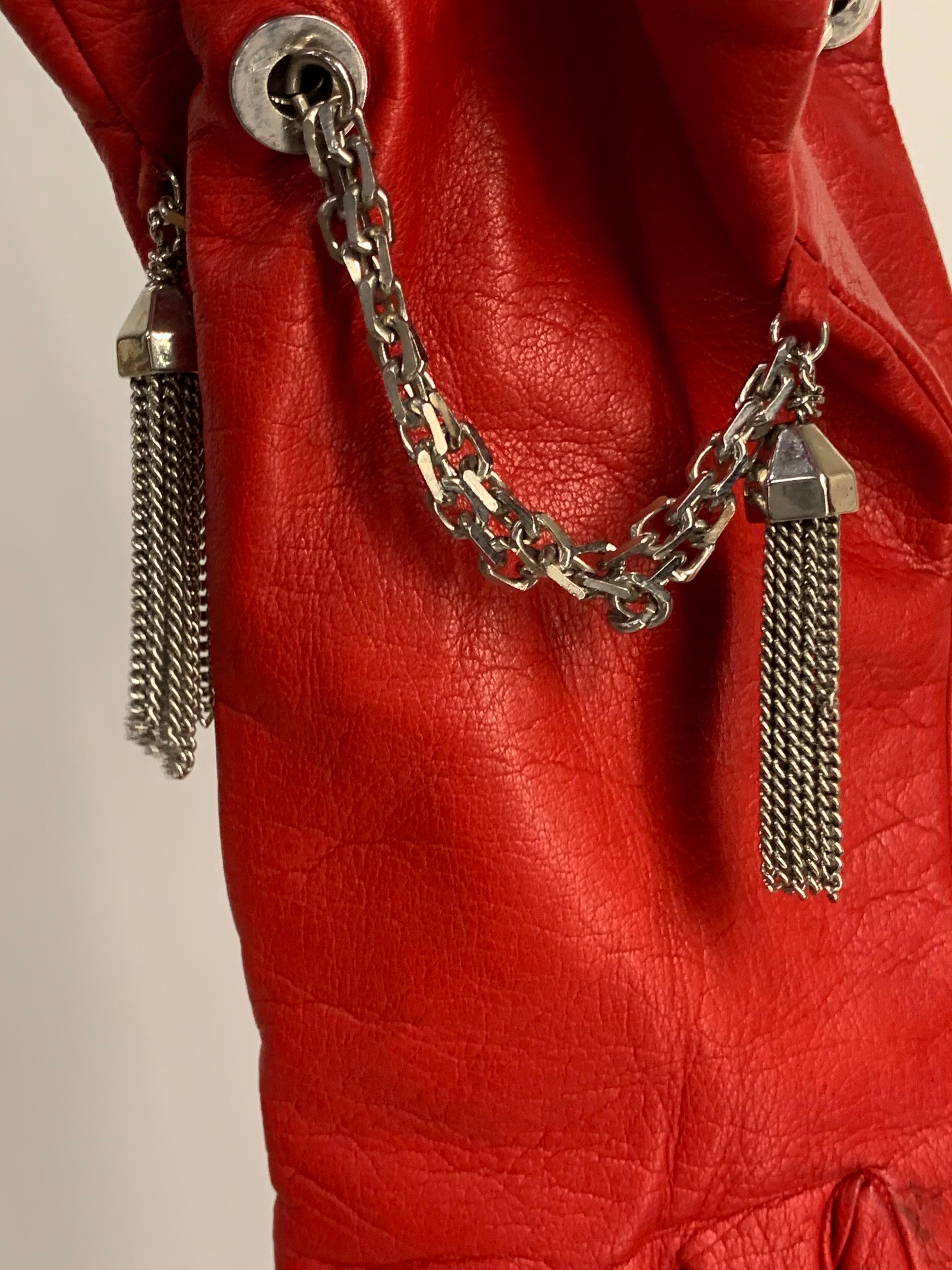 1980s Gianni Versace Red Kid Leather Gloves w Cashmere Lining & Tassel Chain  For Sale 5