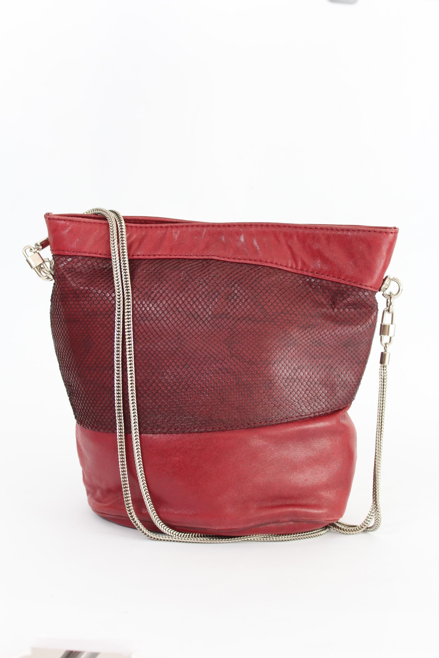 Women's Gianni Versace Red Reptile Leather Shoulder Bucket Bag 1980s